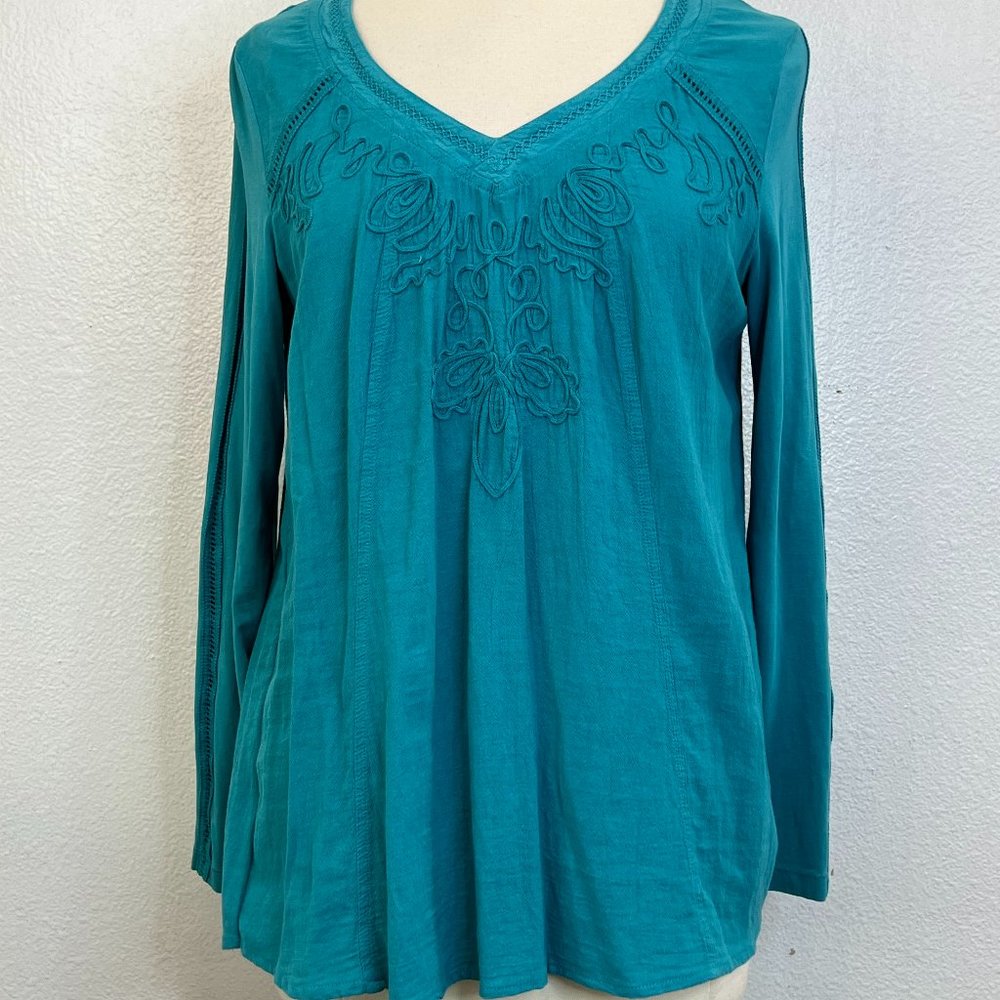Soft Surroundings 2BW79 Womens Azulle Pullover Shirt Boho‎ Turquoise Size S